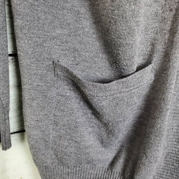 Pink Rose Gray Hooded Open Cardigan with Pink White Stripes Pockets Size Large - Picture 6 of 8